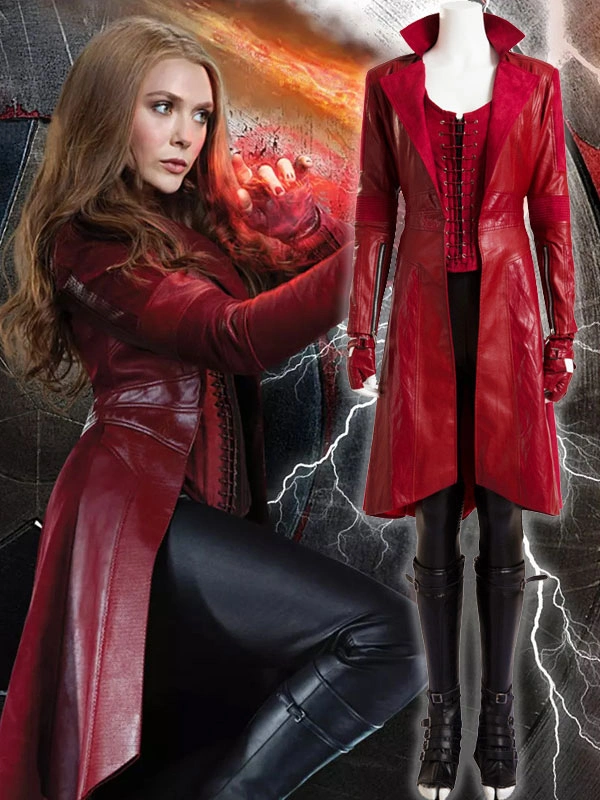 Movie Marvel Comics Captain America 3: Civil War Scarlet Witch Red Suede/PU Leather Trench Coat Cosplay Costume 3 Movie Marvel Comics Captain America 3: Civil War Scarlet Witch Red Suede/PU Leather Trench Coat Cosplay Costume