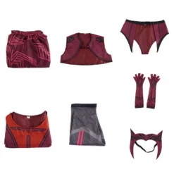 TV Drama Marvel Comics Wanda Vision Scarlet Witch Cosplay Full Set Costume With Patterned Cloak -Halloween Shop 202207011850182704786