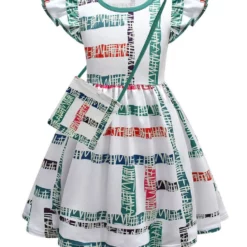 TV Drama Stranger Things Season 1 Eleven Printed White/Blue Dress With A Tiny Bag Cosplay Costume For Kids